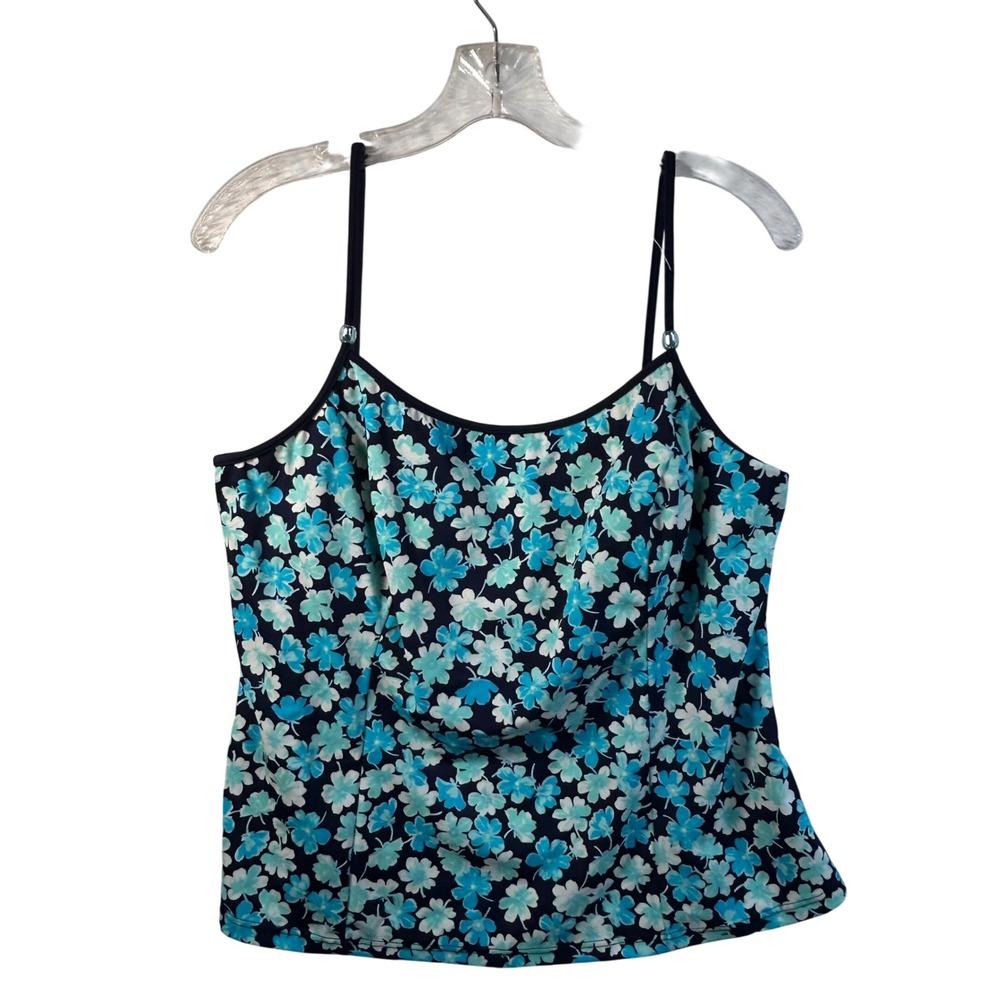 It Figures! Blue Floral Tankini Swim Top Navy Teal Beaded Straps Size 16 3722006